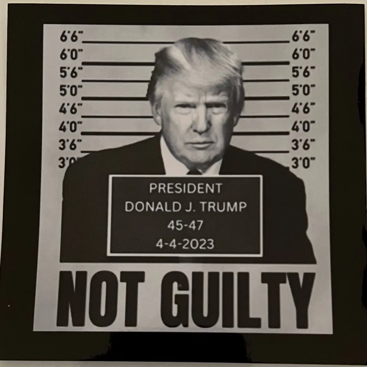 Donald Trump Not Guilty sticker 5 inch by 5 inch indoor outdoor great quality.