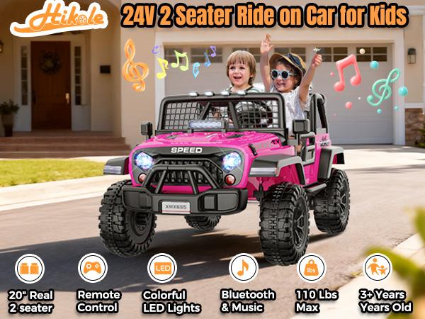 Hikole 24V Electric Ride On Car for Kids – 1/2 Seater, Remote Control, LED Lights, Bluetooth & Music,Christmas Gifts