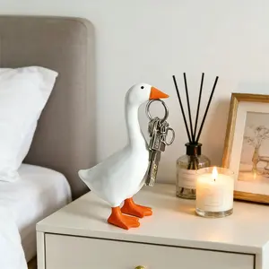 Desk Goose 7 Inches – Magnetic Goose Key Holder for Desktop, Cute Resin Goose Figurine with Strong Magnet Beak, Funny Animal Desk Ornament & Mini Desk Goose for Office