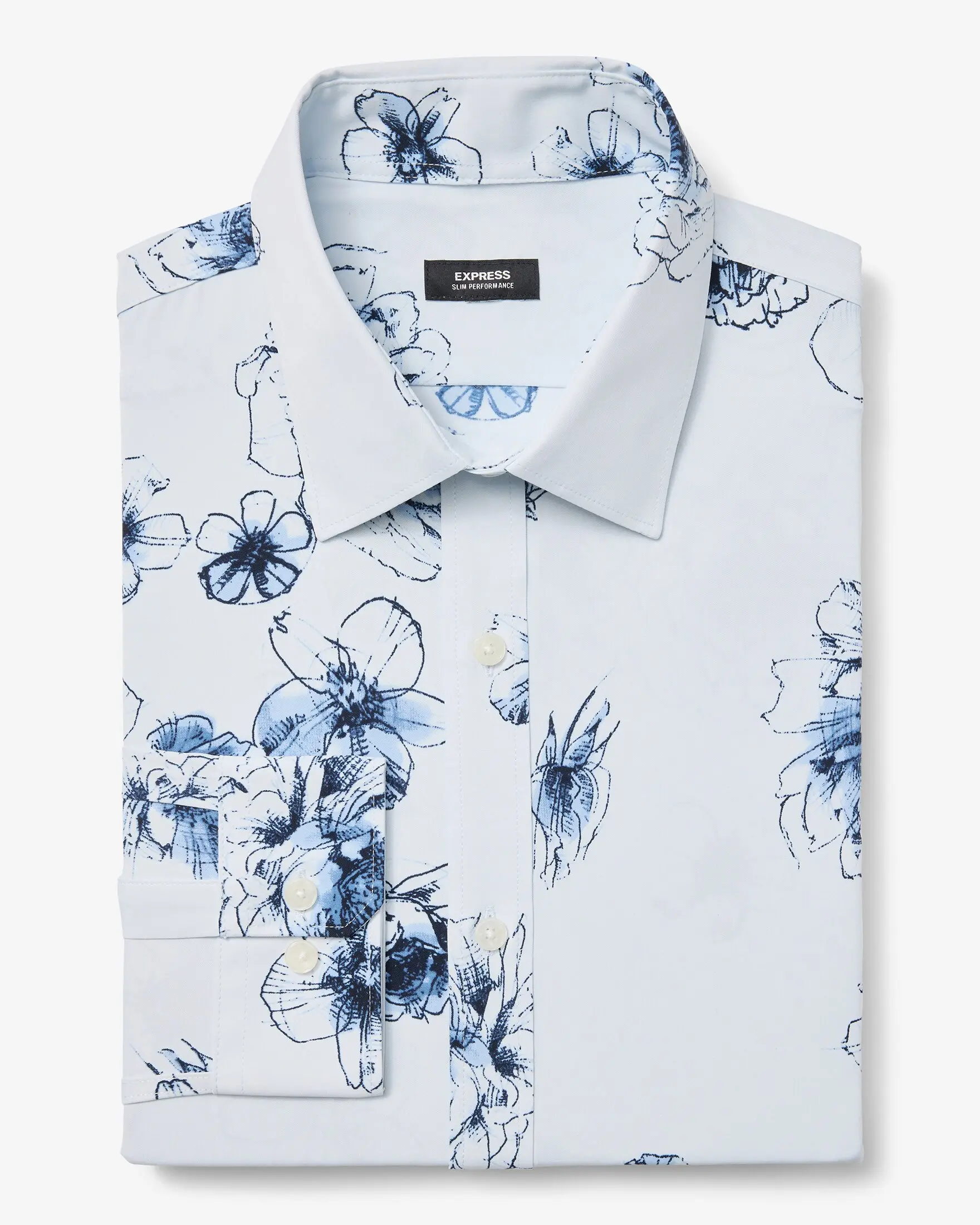 Express Slim Abstract Floral Wrinkle-Resistant Everyday Performance Dress Shirt