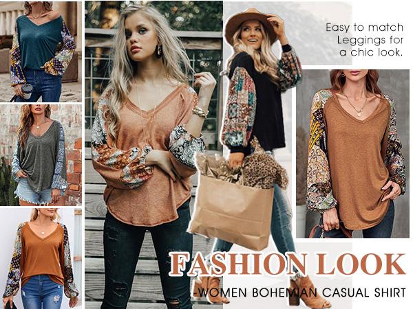 Boho Tops for Women Long Sleeve Fall Bohemian Casual Loose Fit Shirt Hippie Western Dressy Blouses Boho Tops for Women Long Sleeve Fall Bohemian Casual Loose Fit Shirt Hippie Western Dressy Blouses