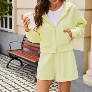 【Two Options, Not a Set】Florboom Women’s Zip-Up Hoodie & Shorts Set, Casual Sweatshirt Jacket with Hood & Pockets, Elastic Waist Relaxed Shorts with Pockets, Athleisure Lounge Set for Daily Wear, Travel, Workouts & Outdoor Activities,Valentine's Day