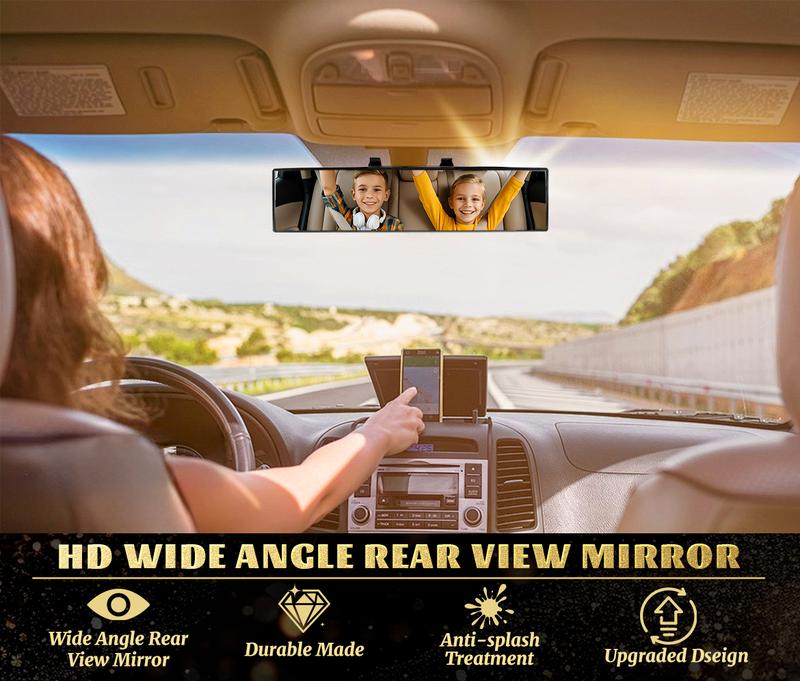 11.81" Panoramic Convex Rearview Mirror | Interior Clip-On Wide Angle for Effective Blind Spot Reduction | HD Visibility, Universal Fit for Car/SUV/Trucks