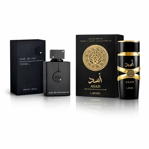 Men's Armaf CDN Intense EDT & Lattafa Asad EDP 3.4 fl oz Spray Multi-Pack - Oriental Fragrance for Adults, Sweet Spicy, Rare Ingredients, Vanilla Musk Dry, Ambergris, Pineapple, Jasmine, Lemon, Coffee-Patchouli, Bergamot Mix, Long-Lasting Gift