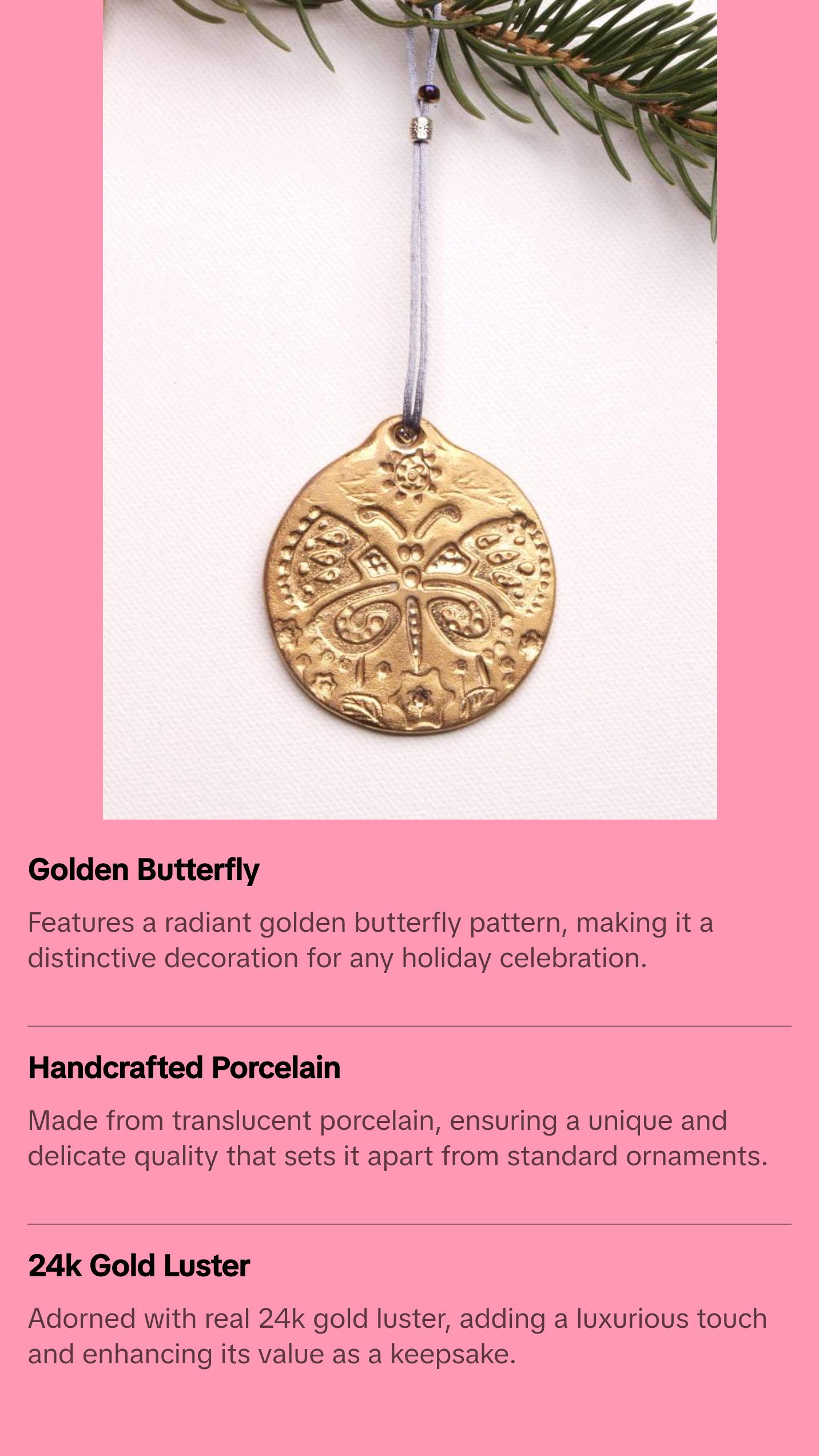 Elevate Your Holidays with a Ceramic Collectable Ornament – Golden Butterfly Magic