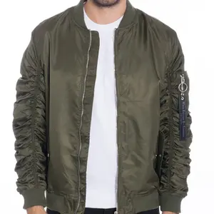 Men's Olive Green Bomber Jacket with Zip Sleeve