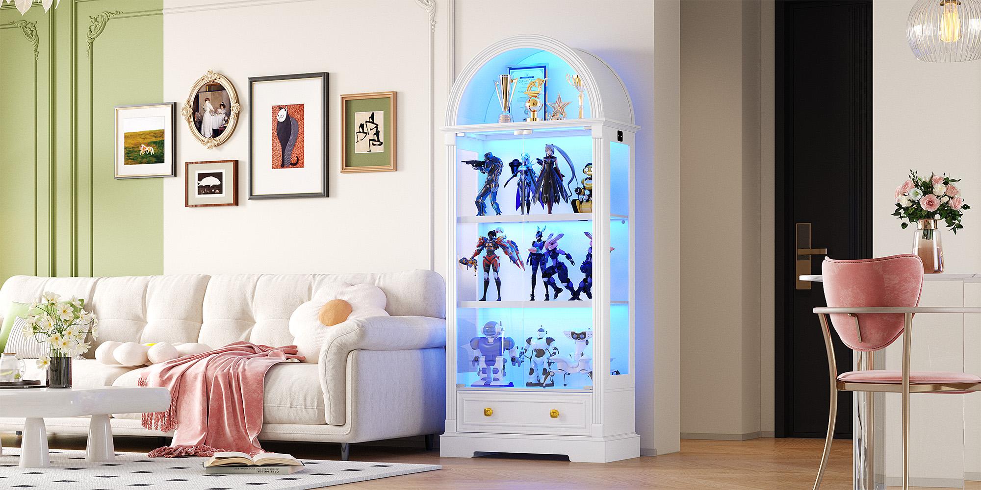 MIU Farmhouse Display Cabinet with Doors,Drawer & Adjustable Shelves, 71” Tall Bookshelf Modern China Storage Kitchen Pantry for Living Room,Office