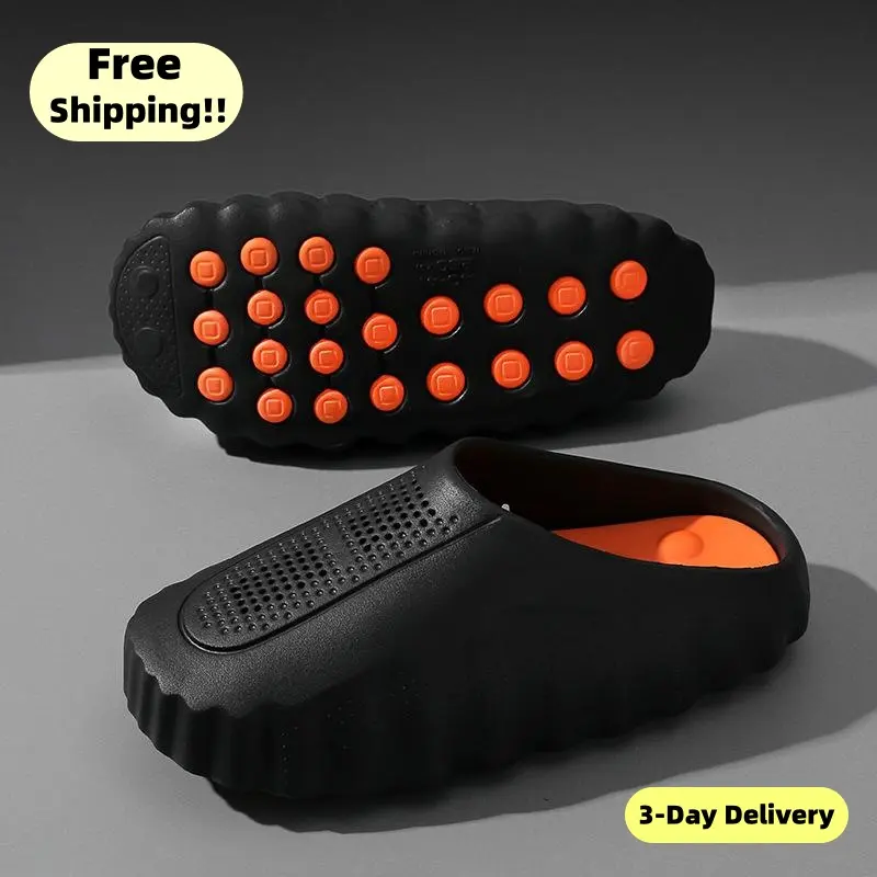Men's Sport Massage Slide Sandals, Waterproof EVA Slip On with Non-Slip Sole and Air Vents for Street Casual Wear & Post-Workout, Flat Sole, Slippers, Athletic, Round Toe