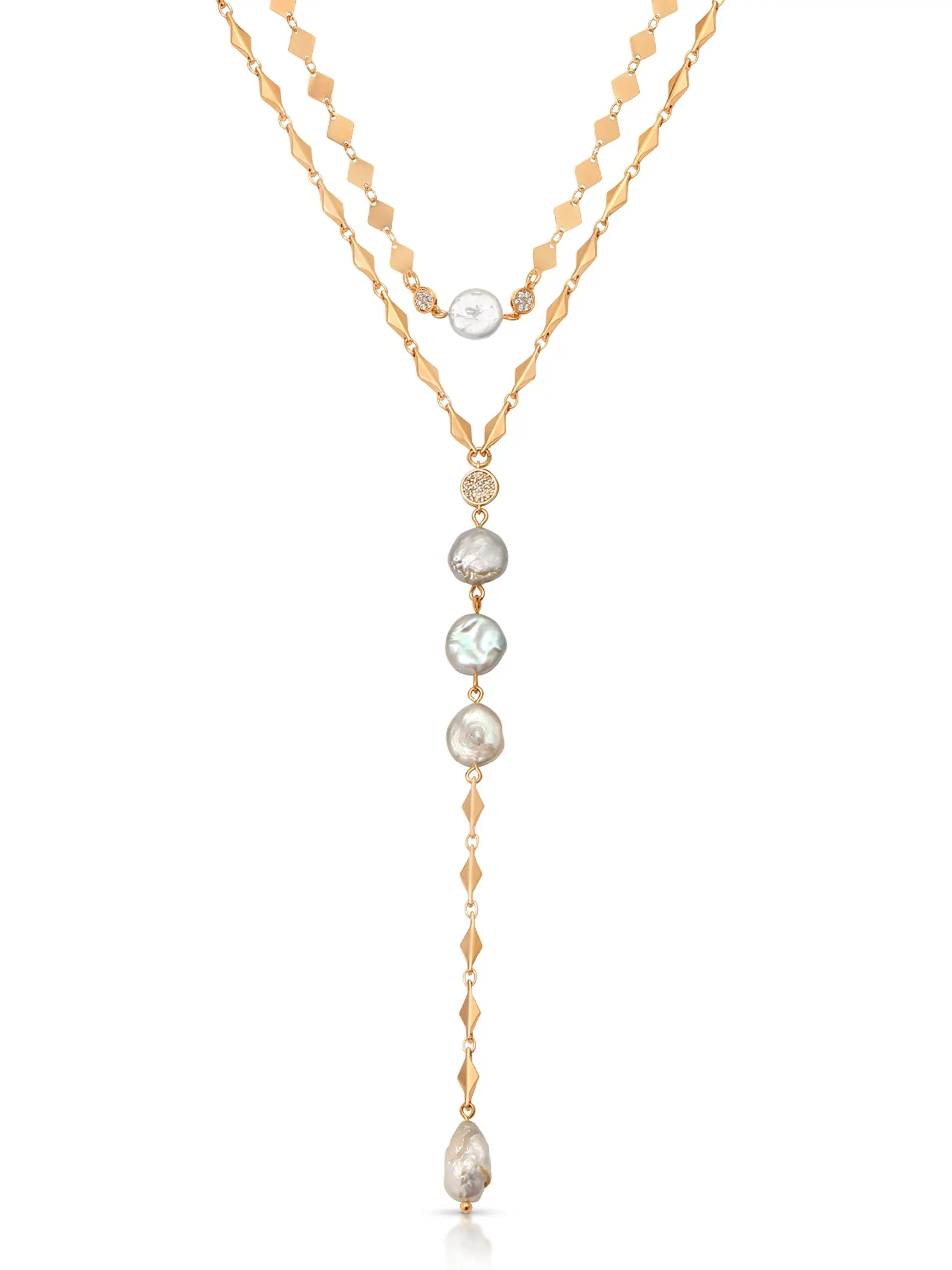 Dreamin’ Freshwater Pearl Lariat Necklace Set | 18K Gold Plated Layered Pearl Necklace | Elegant Summer Jewelry Gift for Women