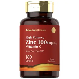 Carlyle Zinc Supplement 100mg with Vitamin C | 180 Softgels | Non-GMO, Gluten Free | Tahoe Nutritionals