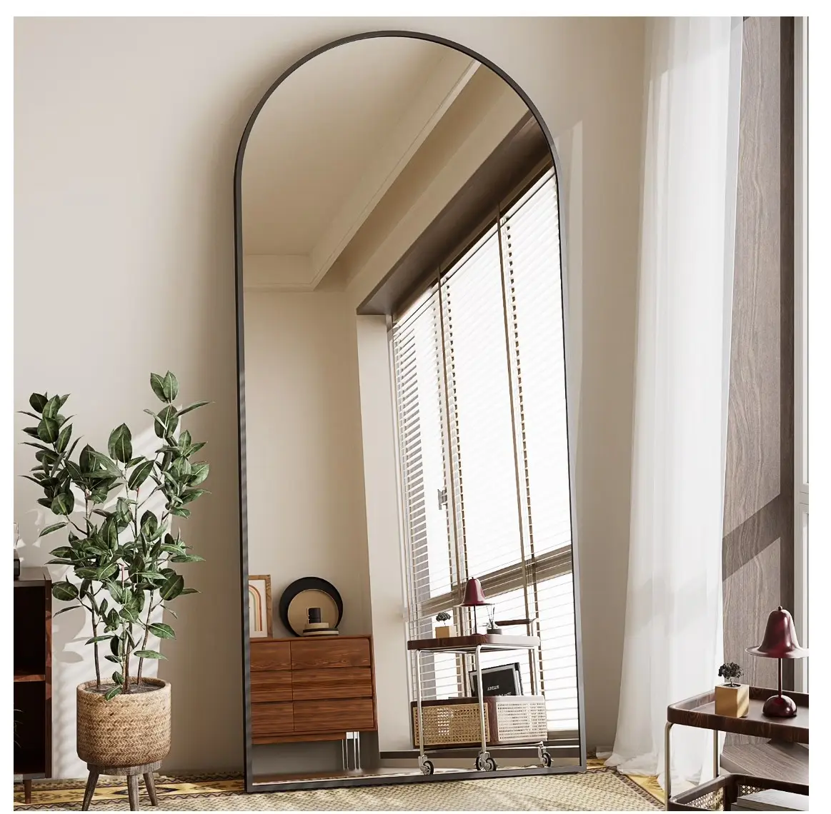 65"x 24" Arch Full Length Mirror with Stand Modern Full Body Mirror,Black