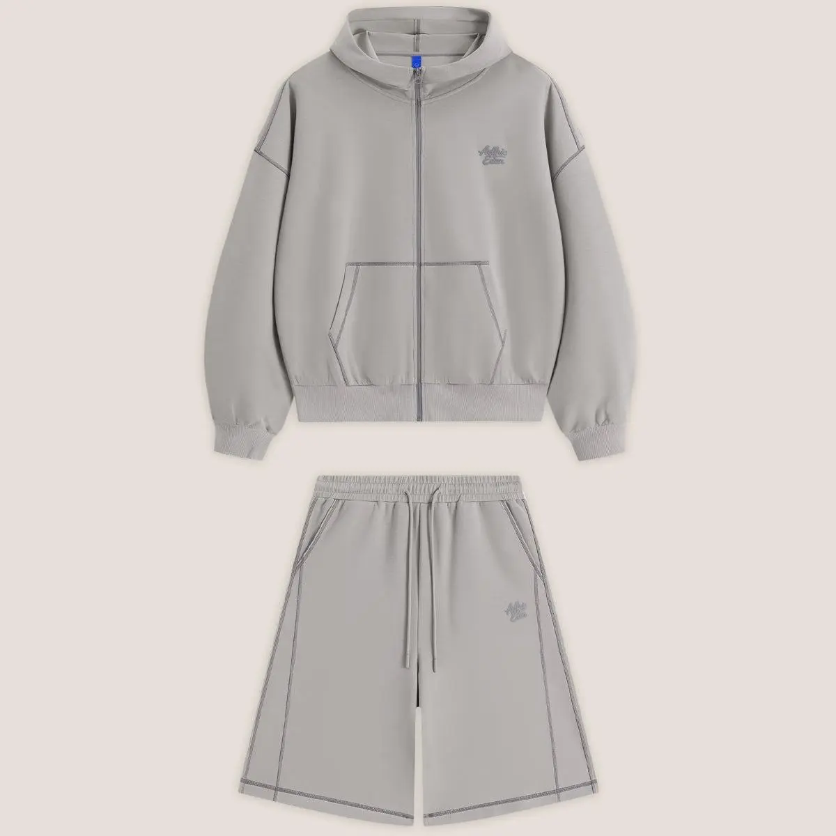 Aelfric Eden Cloud Boxy Sweat Set Contrast Stitch Zip-Up Jacket