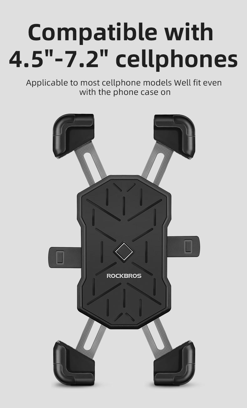 ROCKBROS Bike Phone Holder Mount, 4.5-7.1 inch Smartphones, Quick Release Handlebar Clamp, 360 Rotatable, Anti-Slip Silicone, Easy Installation, Wide Compatibility