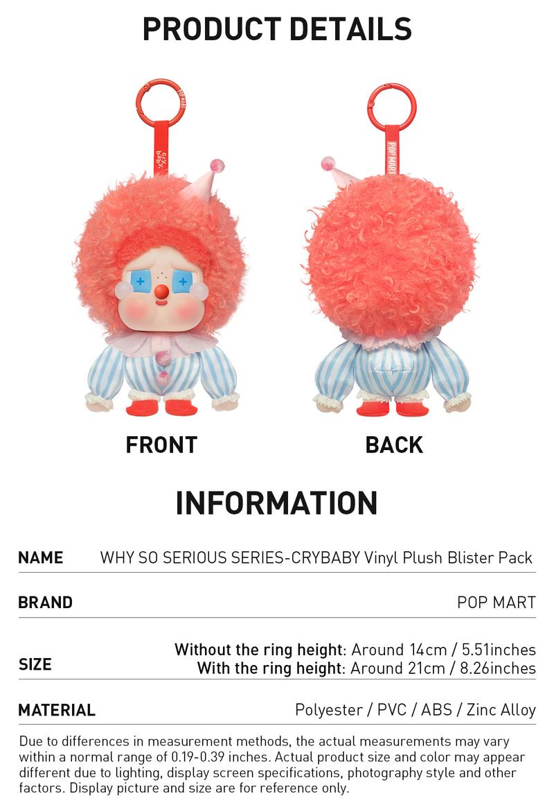 POP MART WHY SO SERIOUS SERIES-CRYBABY Vinyl Plush Blister Pack