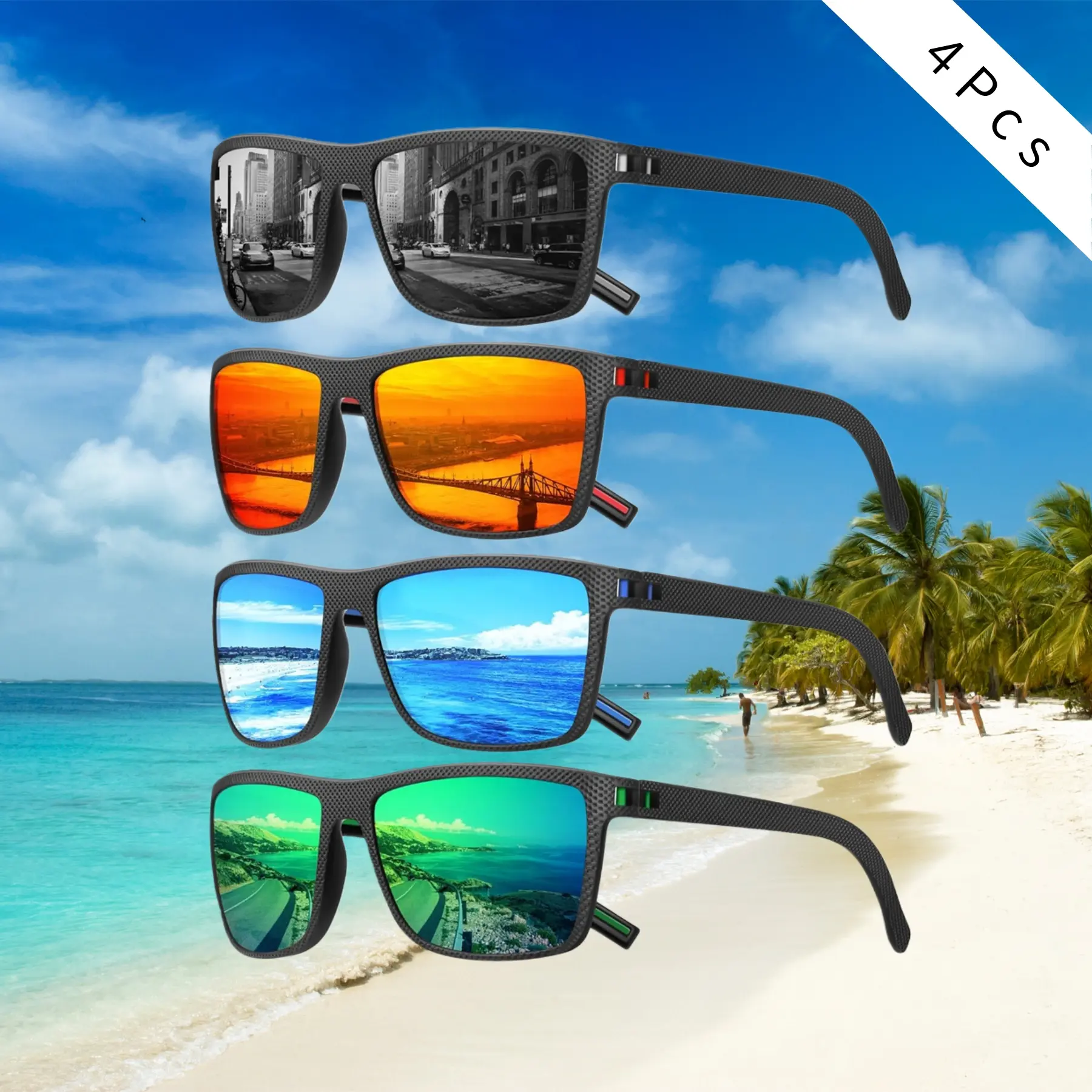 Square Polarized Sunglasses for Men Vintage Style Driving Travel Sun Glasses Lightweight Frame UV Protection Eyewear