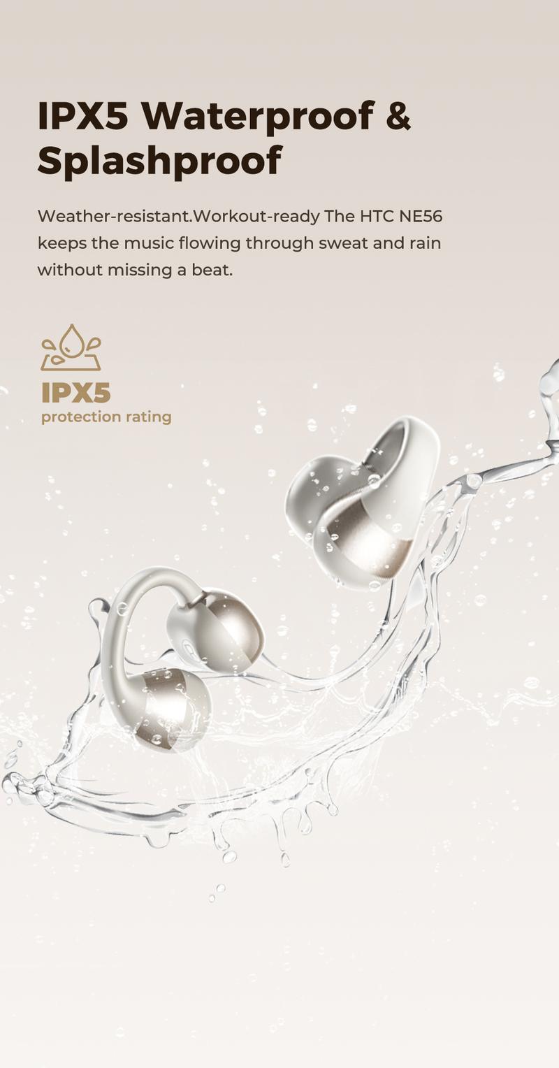 HTC NE56 OWS - New clip-on earphones. Bluetooth headset (6.0), IPX5 waterproof, with charging case and built-in microphone. Super comfortable to wear, excellent sound quality, and a three-month warranty! Suitable for a variety of occasions.