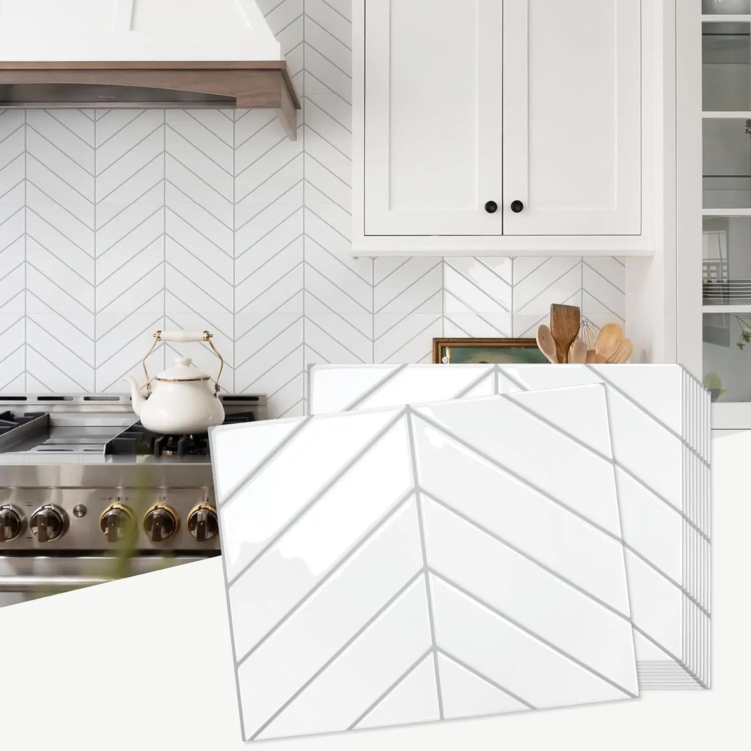 STICKGOO 10Pcs Thicker Peel and Stick Backsplash, Stick on Wall Tiles, Self Adhesive Tile Sticker for Kitchen Backsplash and Bathroom Decorative , Interior Decor - White