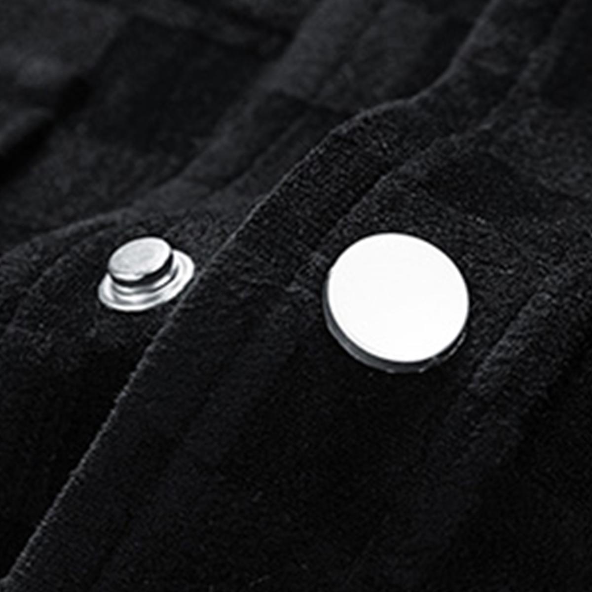 Men's Black Patterned Suede Wool Jacket with Front Flap Pockets and Button Closure, Suitable for Autumn Wear - Fashionable and Practical Top - Aesthetic - Fashion men outfits SpringStatements