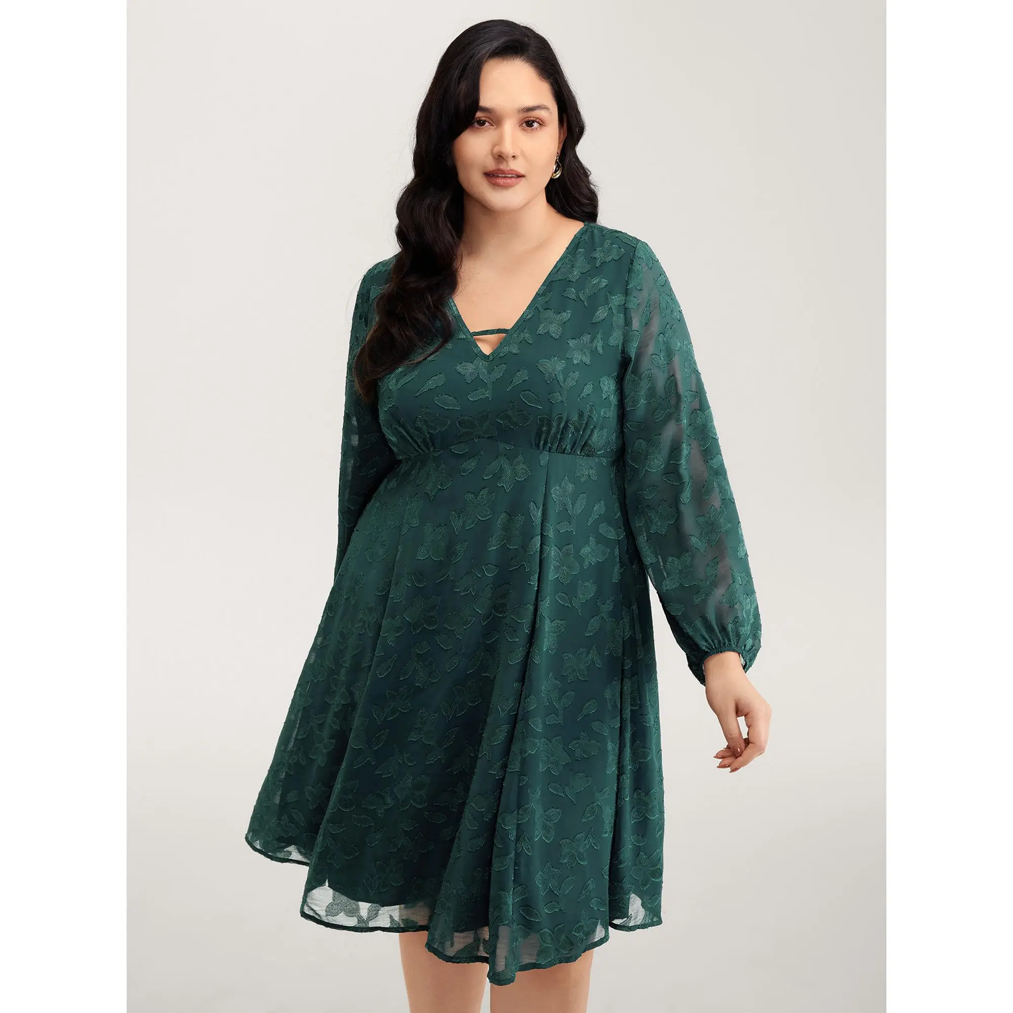 BLOOMCHIC Women's Textured Pocket Lined Polyester Long Sleeve Smooth Fabric Garment Midi Dress - 2026 Summer Casual Fit, Swimweek Spotlight Deals,Summerfinds