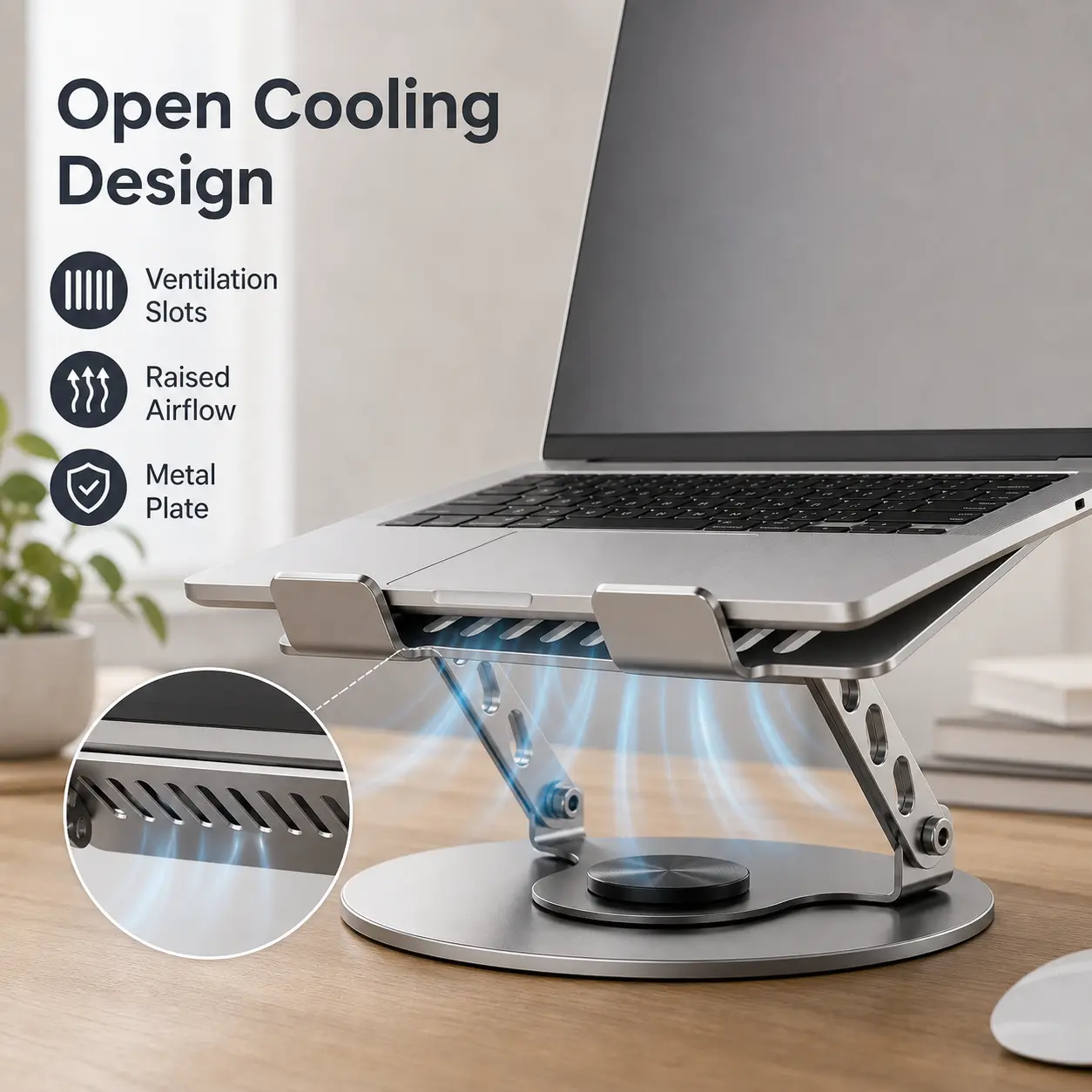 Heavy-Duty Laptop Stand for Desk, 360° Rotating Foldable Aluminum Laptop Holder with Adjustable 0°–60° Angle, Wide Ventilated Platform and 22 lb Capacity for Up to 17-Inch Computers, Office Desk Setup, Gaming, Study and Video Meetings