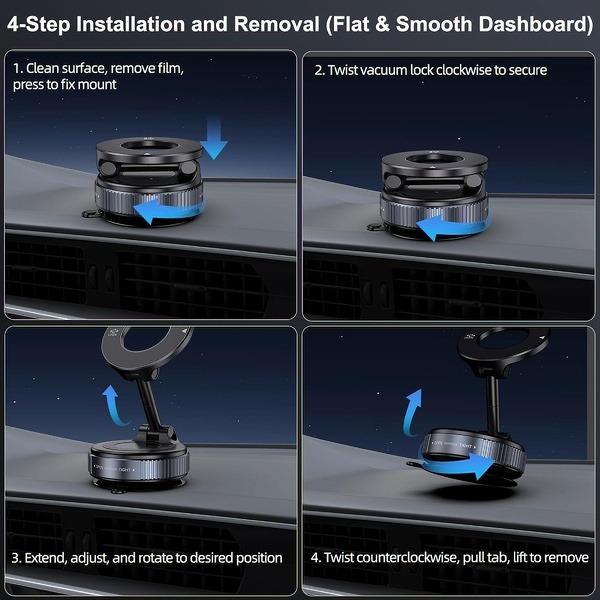 Guccqueen Universal Magnetic Car Phone Holder Strong Vacuum Suction Cup Mount for All Smartphones & Vehicles Foldable Design Works on Dashboard Gym & Bathroom Mirrors