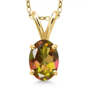 1.20 Ct Oval Mango Mystic Topaz 18K Yellow Gold Plated Silver Pendant with Chain