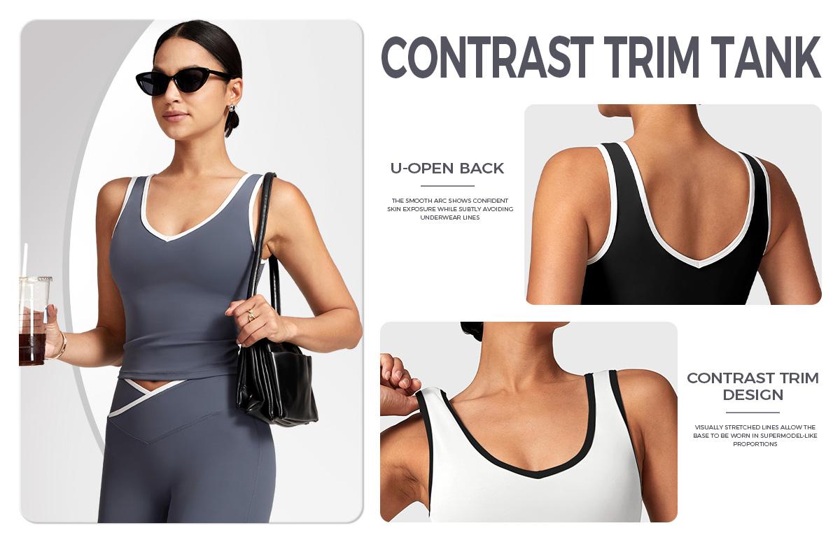 Yeoreo Contrast Trim Sports Set Crossed Waist Leggings Sports Set Women Workout Clothes Casual Comfy Breathable for Yoga Gym Workout Running