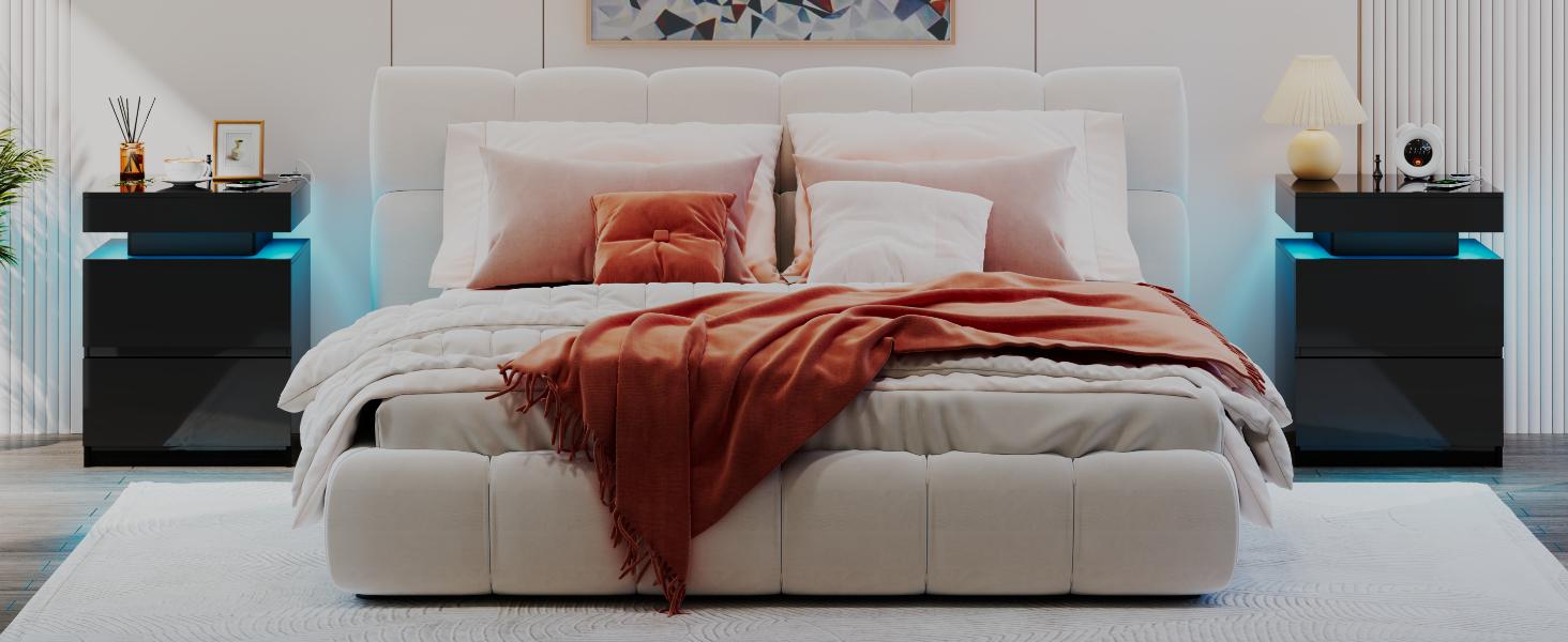 Miuvanity Nightstand Gun Drawer with USB & Type-C Port, LED Light, Modern Design for Office & Bedroom Storage, Includes Charging Station Bedside Table