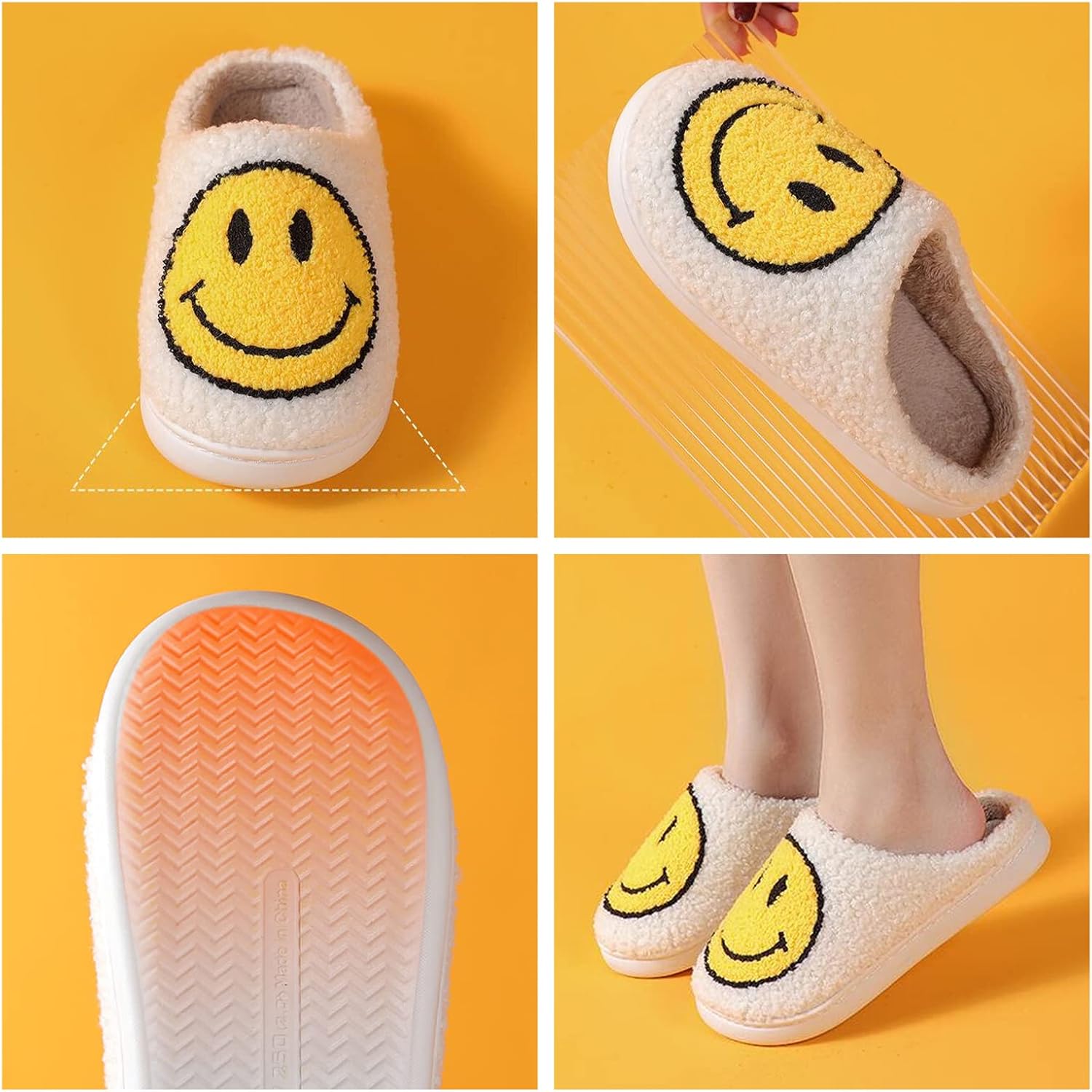 Lumubby Cute Smile Face Plush Slipper Warm Winter Fleece Home Slip-on Shoes for Boys Girls Super Soft Cotton Cartoon Design Breathable Cozy Thickened Memory Foam Ultra Comfortable Lining