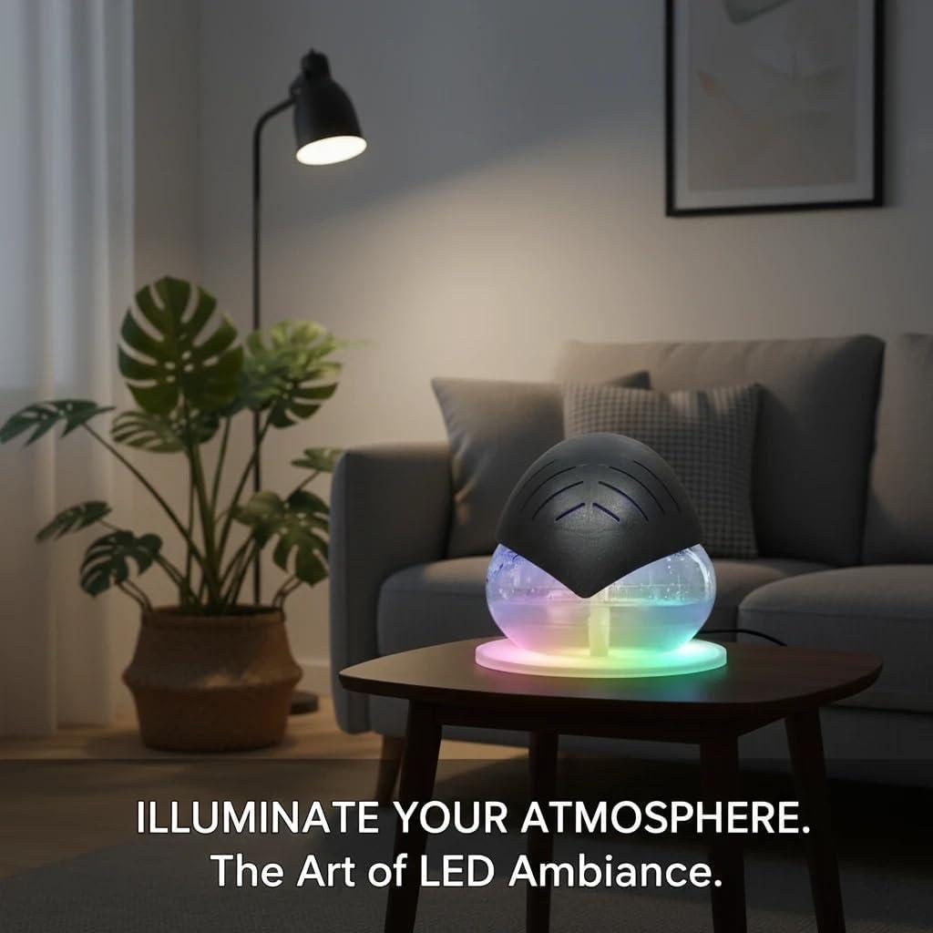 Air Purifier- Water Air Revitalizer, Air Washer, Air Freshener, Room Aromatizer, Aroma and Essential Oil Diffuser with 7 Color adjustable LED Lights- Air Washer Diffuser, Removes Dust, Allergens and Freshens Air