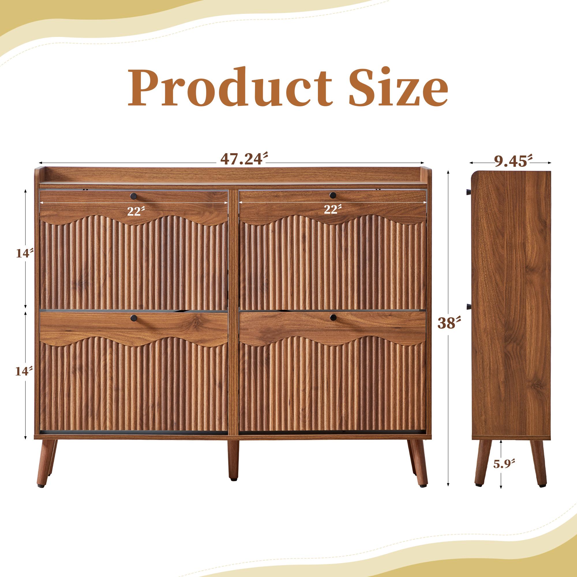 Giratree Wooden Fluted Shoe Cabinet with 2/3/4 Flip Drawers, Stylish Narrow Shoe Storage Organizer with Wave Design, Freestanding Entryway Shoe Rack for Hallway, Living Room Giratree Wooden Fluted Shoe Cabinet with 2/3/4 Flip Drawers, Stylish Narrow Shoe Storage Organizer with Wave Design, Freestanding Entryway Shoe Rack for Hallway, Living Room