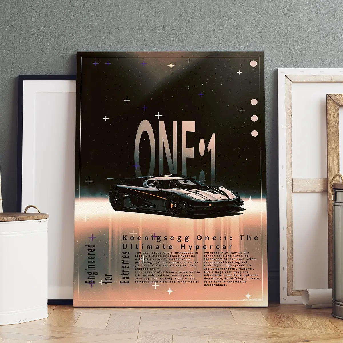 1 Count Wooden Framed Canvas, Koenigsegg One:1 Poster, Modern Art, Fashion Poster, Living Room Bedroom Decoration, Hallway Office Mural, Kitchen, Home Poster, Ideal Gift, High Definition, Waterproof, Artwork