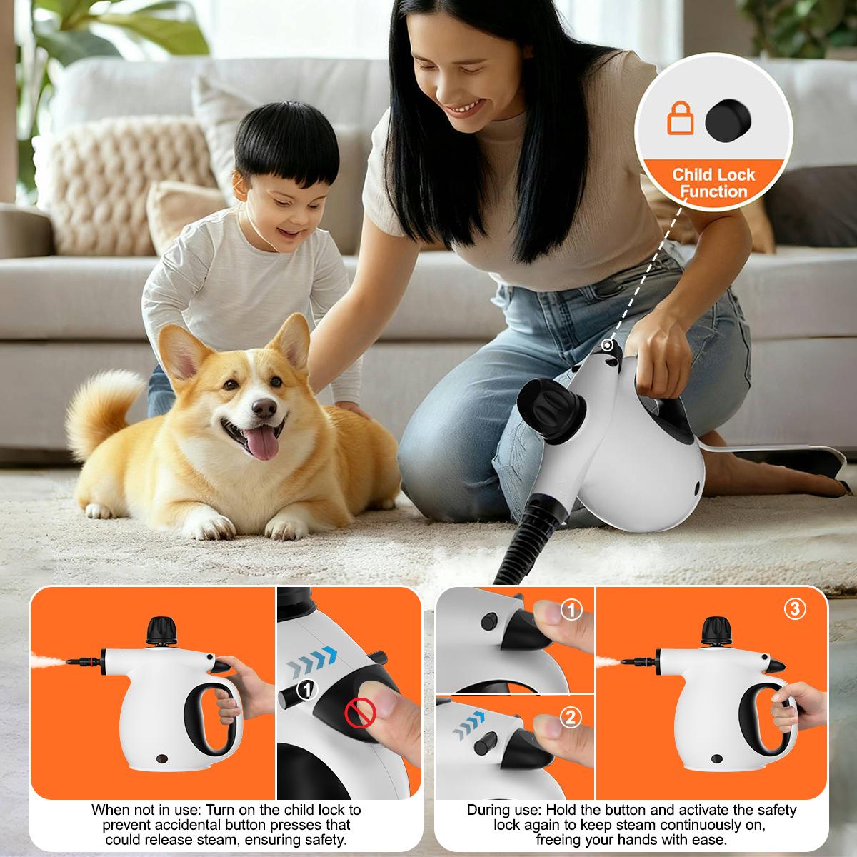 Powerful Steam Cleaner, Natural Handheld Steamer 12 Accessory Kit,