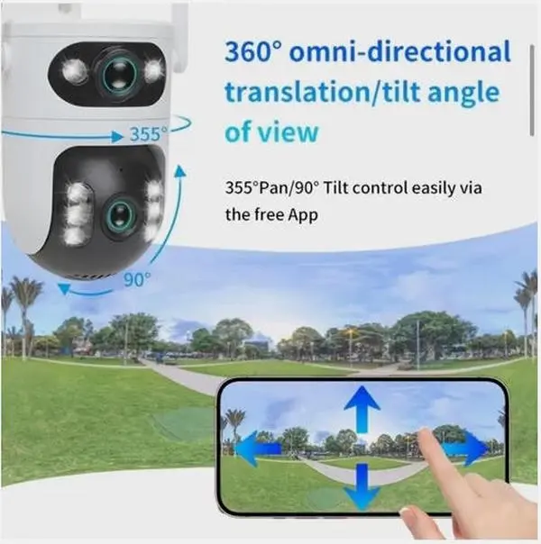 Outdoor WiFi Security Camera - Dual Lens PTZ Camera with 355° Pan, 90° Tilt, Dual-Light Full-Color Night Vision, AI Human Detection, 2-Way Audio for Home Surveillance