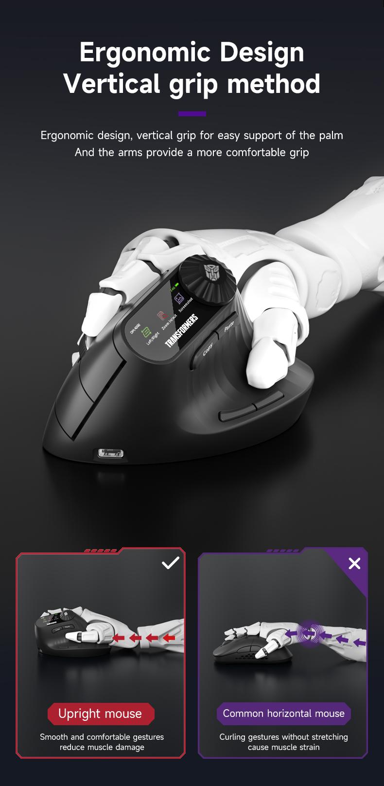 Transformers TF-VM01 Vertical Wireless Bluetooth Dual-Mode Silent Mouse for Medium & Large Hands Rechargeable Portable Ergonomic Design Black Efficient Performance Enhance Productivity TikTokShopHolidayHaul