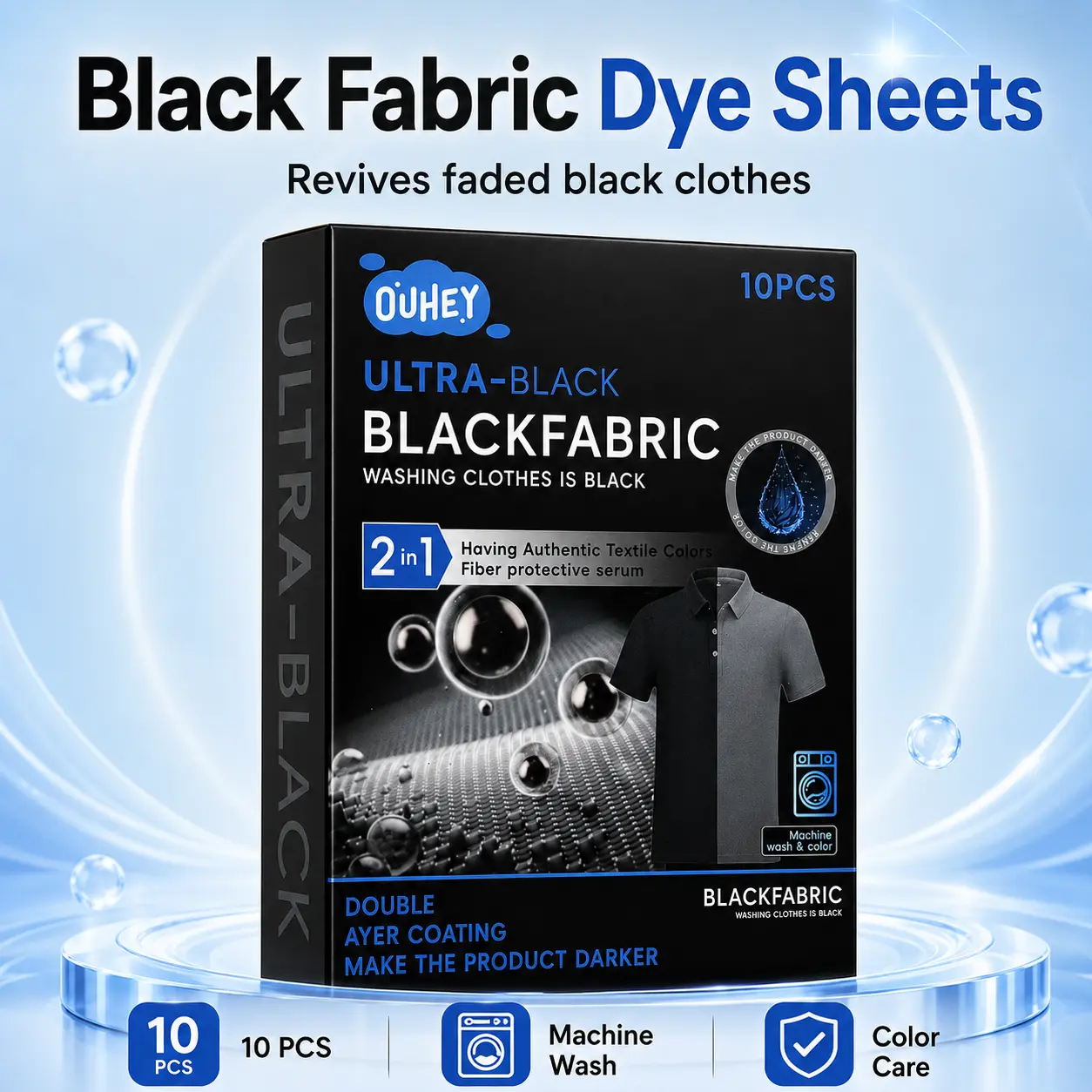 Black Clothes Color Restorer Sheets (10-Count) - Sheet Format Laundry Dye Accessory for Faded Dark Garments, Color Boost, Machine Wash & Hand Wash Routine Compatibility, Household Use