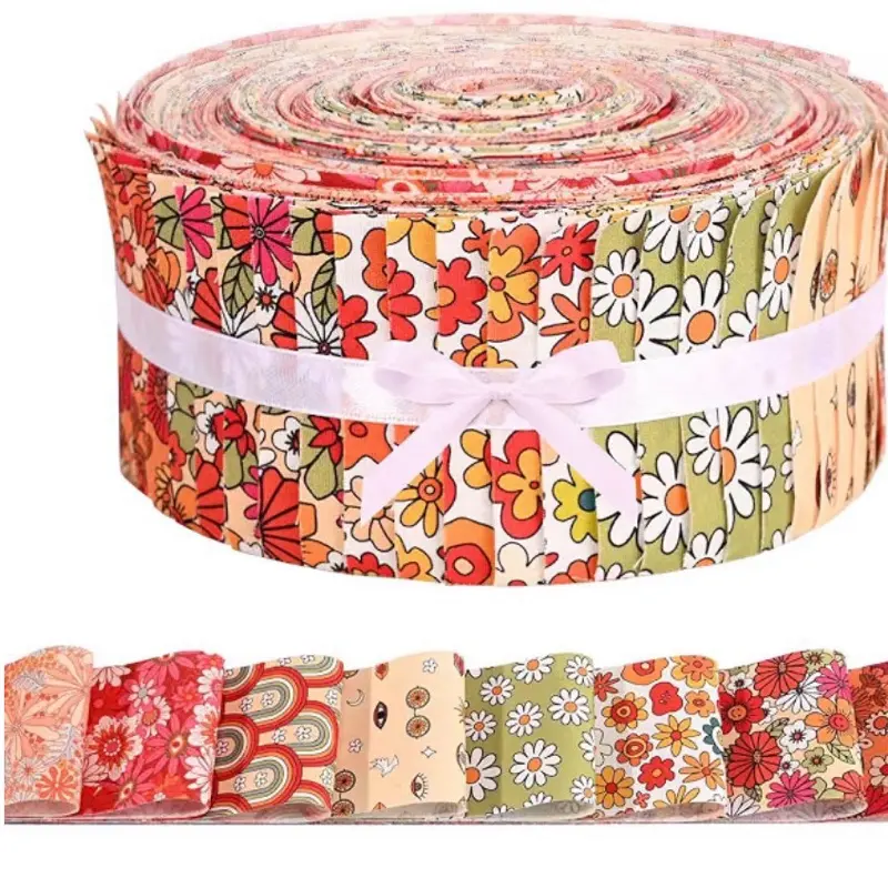 40 Pcs Boho Cotton Jelly Fabric Strips Retro Floral Fabric Strips for Quilting Crafting Precut Patchwork for Holiday Sewing DIY Crafts(Boho)