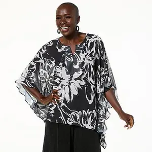 Jaclyn Smith Splitneck Caftan Top with Cami and Ruffle Sleeves