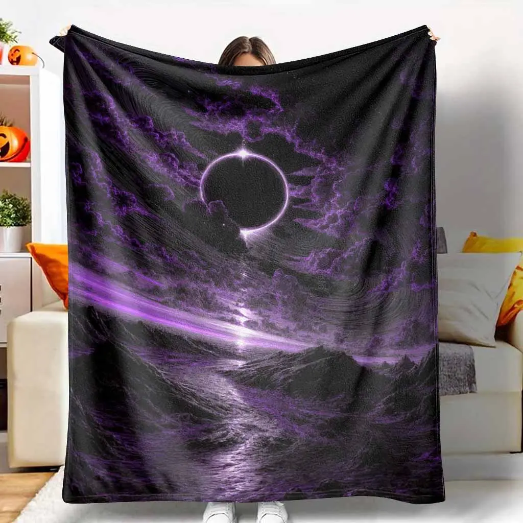 Mystical Galaxy Flannel Blanket Gothic Celestial Eclipse Print Super Soft Lightweight Warm Texture Bedding Throw Perfect For Bedroom Decor Living Room Sofa Lounging And Cozy Home Camping Nights