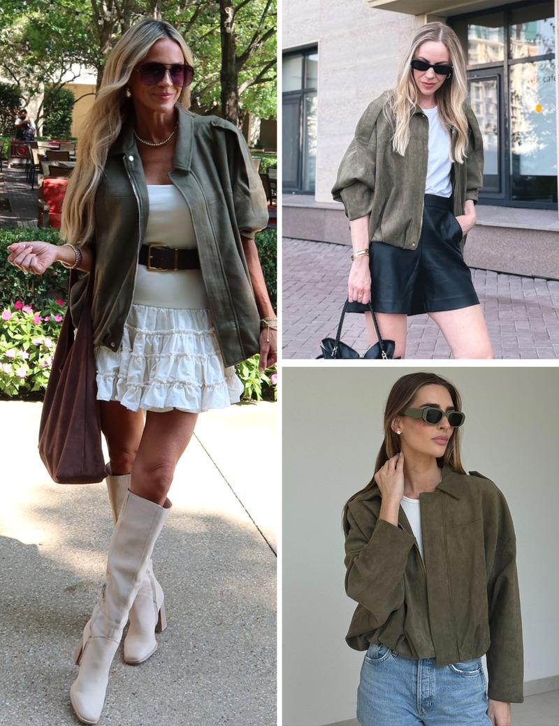 HVEWARM Women's Faux Suede Bomber Jacket Fall Winter Lapel Pilot Coat Casual Oversized Long Sleeves Zip Up Trendy Streetwear Outerwear Soft Luxe Look Classic Trendy Twist