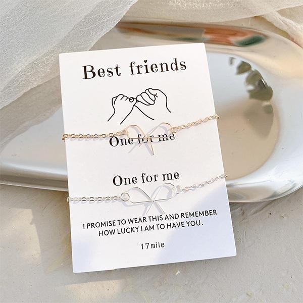 2PCS Minimalist Bow Bracelet Set - Sparkle Silver & Rose Gold Adjustable Chain Jewelry with Gift Card Perfect Cute Dainty Birthday or Valentine's Day Gift for Women, Girls, Wife, Daughter, Girlfriend