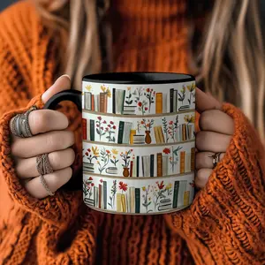 [Sale up to 30%]+[Freeship] Bookshelf Bookish Library Ceramic Coffee Mug, Literary Reading Book Bibliophile Readers Ceramic Coffee Accent Mug