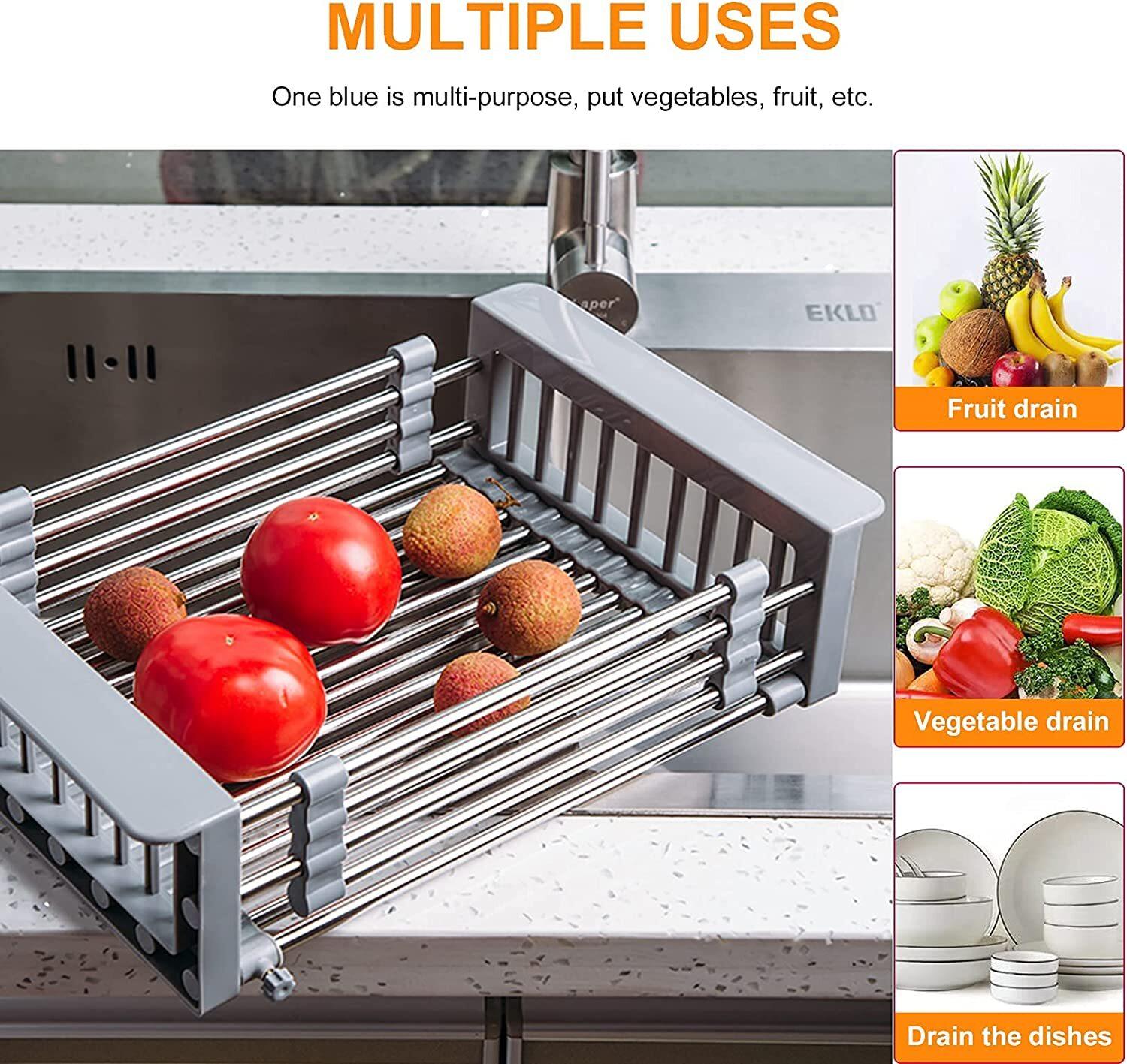 Extra-Large Rustproof Dish Drying Rack – Stainless Steel Over-Sink Drain Board with Cutlery Holder – Fits Most Sinks, Space-Saving & No Water Pooling