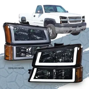 CROSSDESIGN FIT FOR 2003-2006 CHEVY SILVERADO SMOKED/AMBER HEADLIGHT/LAMP W/ LED DRL US