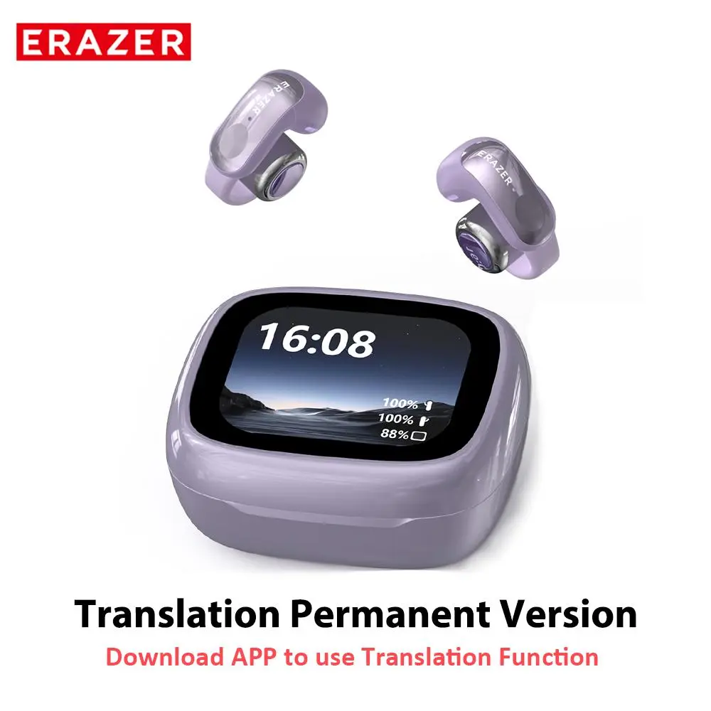 ERAZER XF28 Translation Earbuds Smart,LED Touchscreen, Clip on Earbuds Wireless, Long Endurance Bone Conduction Earbuds,High-Quality Sound Earbuds,Stereo Sounds Headphones,Free APP Fit IOS & Android Download App to Use Translation Function