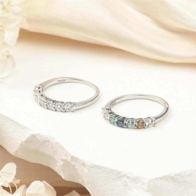 Delzzad 0.7ct Eternity Ring D Color Colorful Round Synthetic Moissanite S925 Ring Band Engagement Anniversary Wedding Valentine's Day Christmas Gift For Women