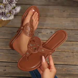 Faux Leather Toe Post Sandals for Women Fashion Cutout Detail Summer Beach Shoes Springfresh