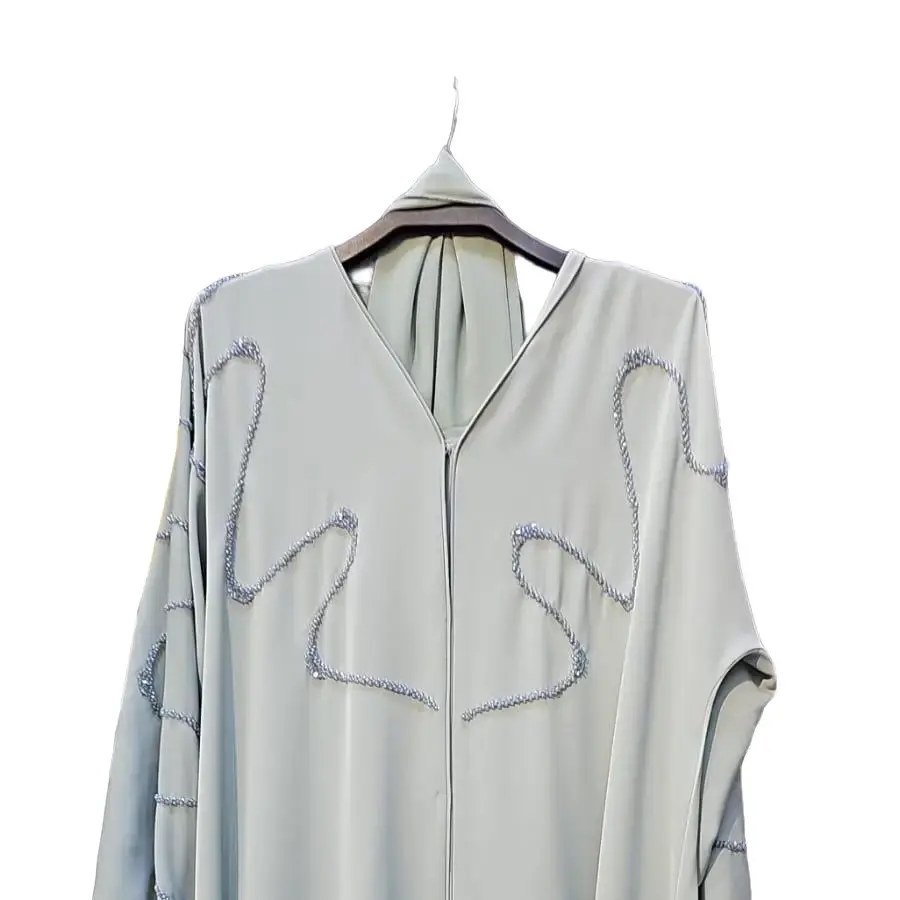 Elegant Mint Green Abaya for Women Premium Islamic Dress with Beaded Embroidery Design Modest Long Sleeve Kaftan Abaya Gown