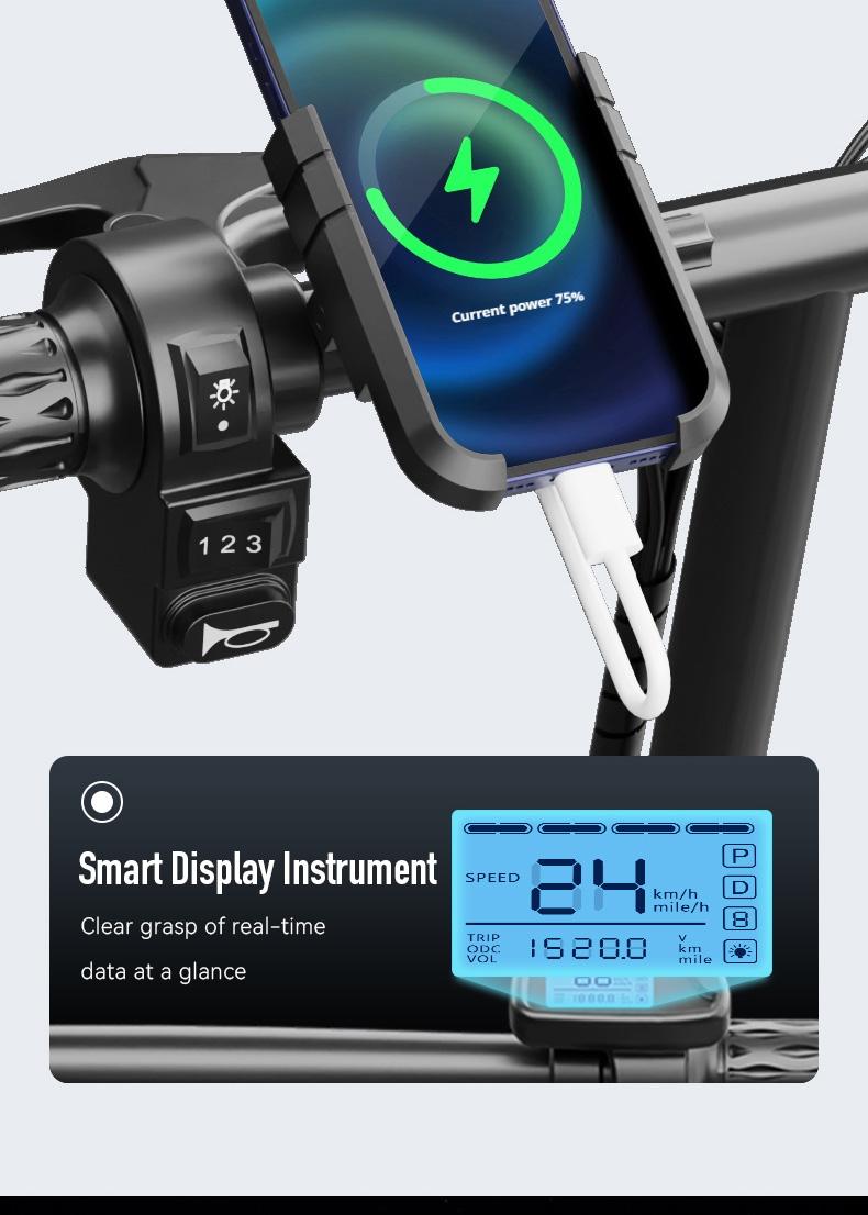 Adult electric folding bicycle with 500W motor, 16-level shock absorption system, 48V 15Ah battery, and a range of 100 kilometers. Wheel Pedals Ebike Charger SpringStatements