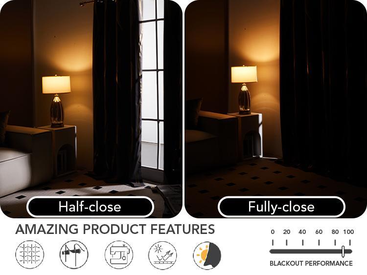 Blackout Curtains 2 panels, Deconovo Room Darkening Golden Foil Print Wave Stripe Thermal Insulated Window Curtains for Living Room curtain